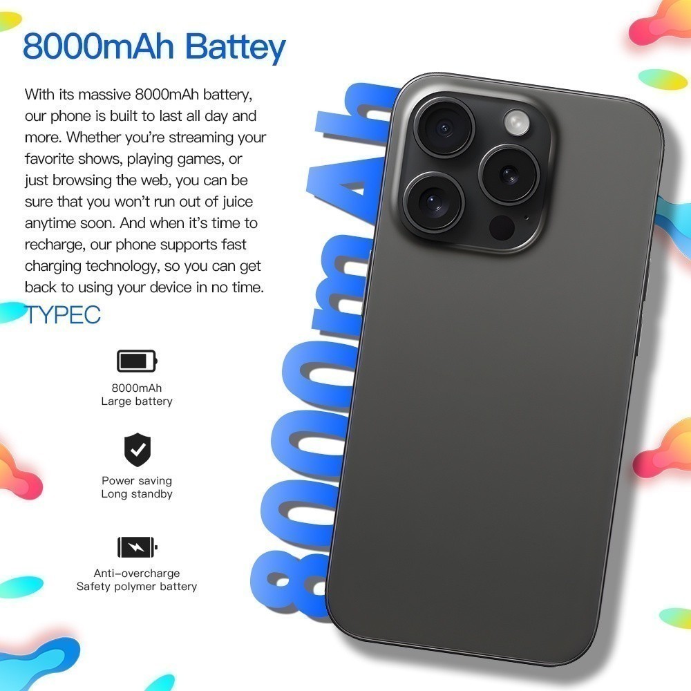 Mới I15 Pro Max 16GB + 1TB Pin Hai SIM 8000 MAh 7.3 Inch HD Android 13.0  Camera hd 50+108MP  Điện Thoại Thông Minh | BigBuy360 - bigbuy360.vn
