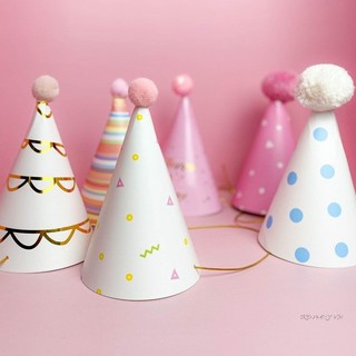 🔮🔮Mũ sinh nhật chủ tiệc ánh kim gắn quả bông