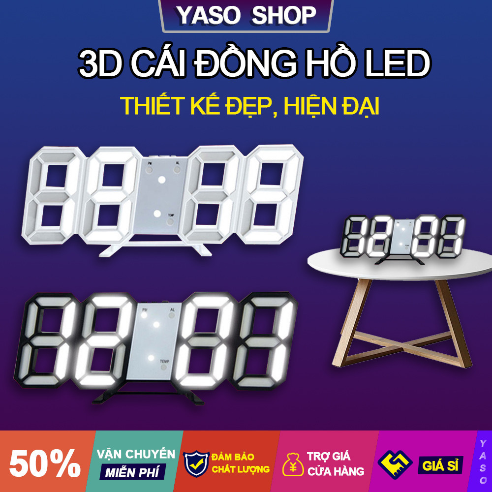 Đồng hồ LED 3D treo tường, để bàn thông minh YS03 Smart Clock