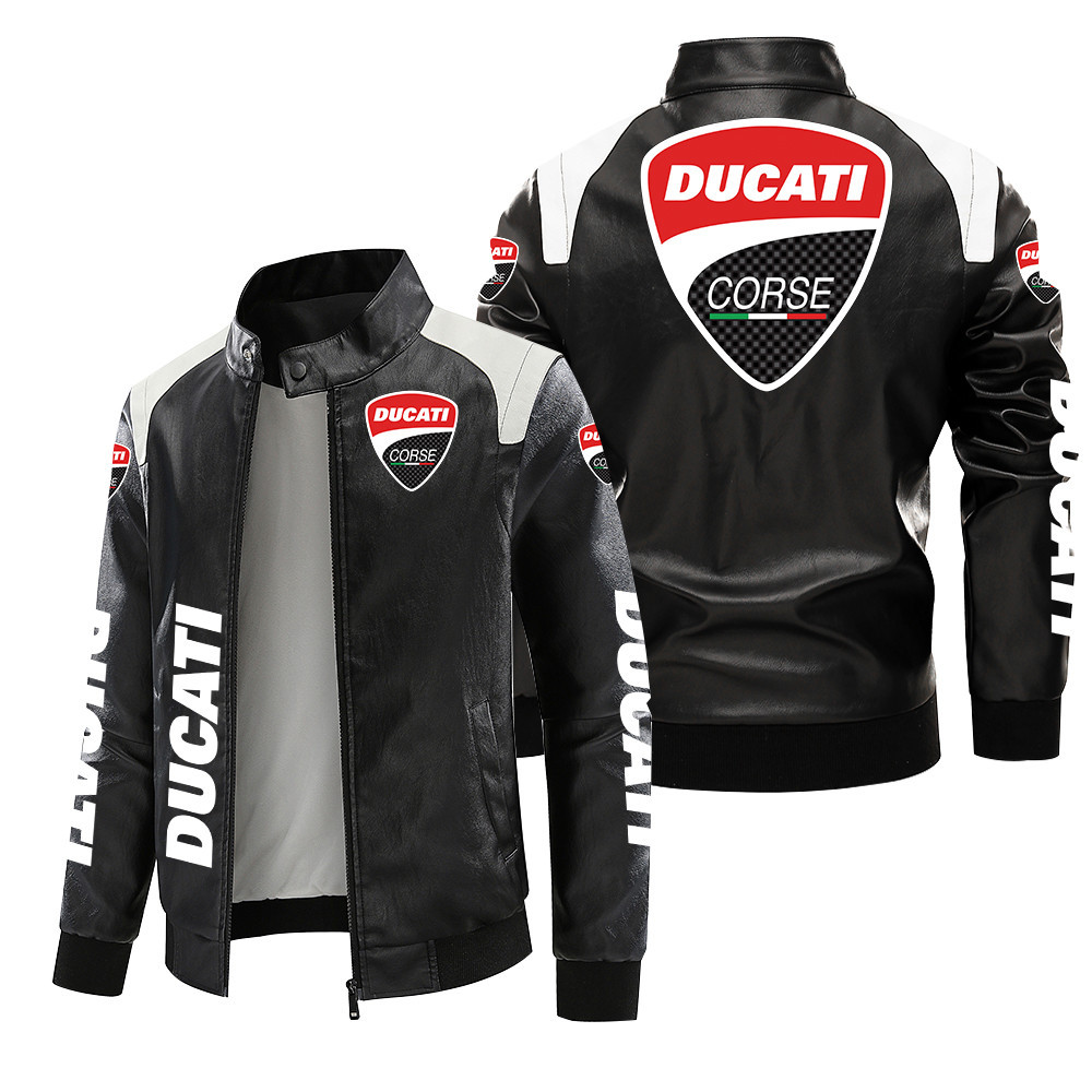 Áo khoác da Logo Ducati Plus lông cừu nam ấm áp Kích thước lớn đi xe máy Áo khoác thời trang