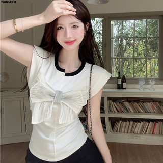 TIANLEYU áo phông áo thun nữ croptop baby tee Vintage Đơn giản Cổ điển Stylish WTX24309SI 11Z240312