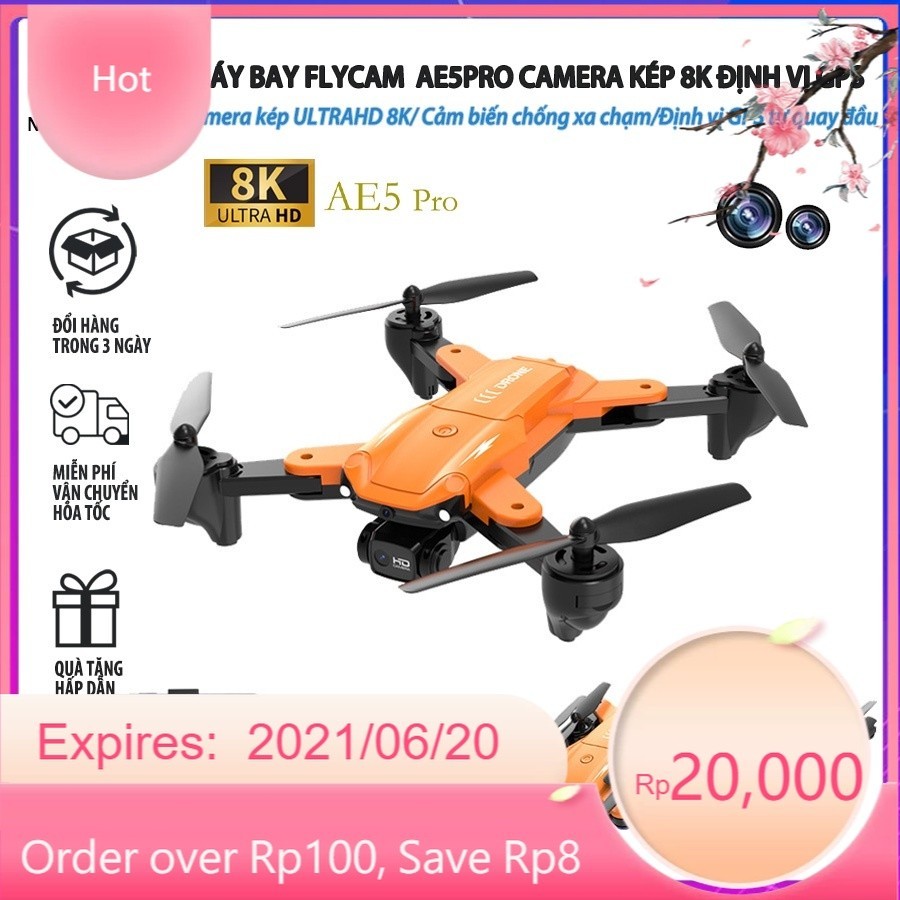 Máy Bay Flycam Camera Kép 8k AE5Pro, Cảm biến chống va chạm ,Định vị GPS chế độ camera xoay vòng, chống rung lắc