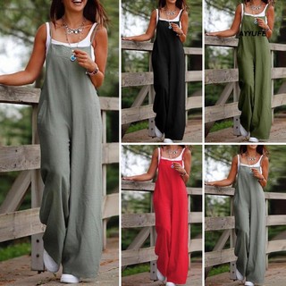 Ayyufe Nữ Mùa Hè Jumpsuit Không Tay Lưng Spaghetti Dây Đeo Chân Rộng Rời Sâu Đáy Túi Đầy Đủ Chiều Dài Nữ Áo Liền Quần Dài