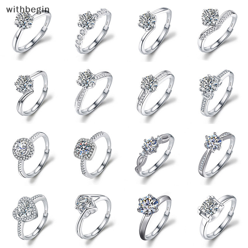 Wit Moissanite Đính Hôn Ngón Tay Nhẫn Kẻ Sọc Kim Cương Mở Nhẫn Cho Nữ Bạc 925 Lời Hứa Cưới Nhẫn Có Thể Điều Chỉnh Trang Sức Mỹ n