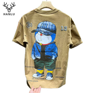 Áo Thun Nam HANLU Phong Cách Mới Cá Tính Thiết Kế In Hình Thời Trang Thả Vai Rời Đa Năng Thoải Mái Thoáng Khí Top