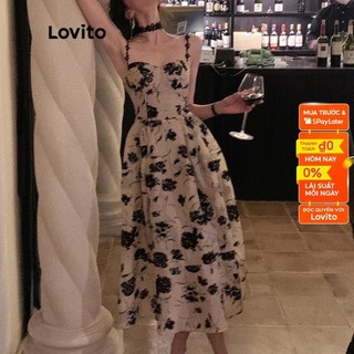 Đầm Lovito cổ vuông xếp nếp họa tiết hoa nhí thường ngày cho nữ LNE05191 (màu mơ)