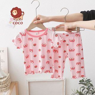 Bộ đồ ngủ lụa băng cho bé gái Thời trang mùa hè Phong cách mới Bộ đồ ngủ mát mẻ cho bé