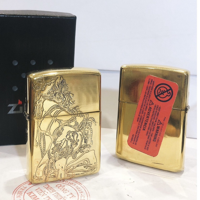 Vỏ Zippo Armor vỏ dầy, khắc chìm mẫu Cô Gái Nô Lệ, Hàng loại 1 vỏ bằng đồng có tem đỏ