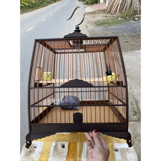 Khung lồng chim chào mào tự ráp gỗ mun đuôi công size 37 lá đề trơn chân quỳ (kèm keo,dầu bóng,video HD)