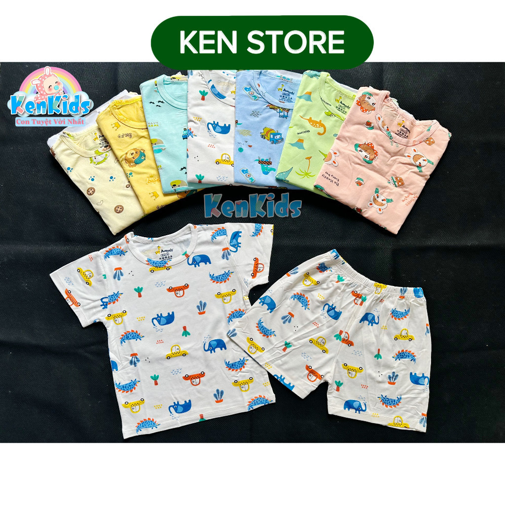 SET 3 Bộ ngắn thun lạnh mịn mát cho bé gái / bé trai Amamio (s3-s7) KEN STORE