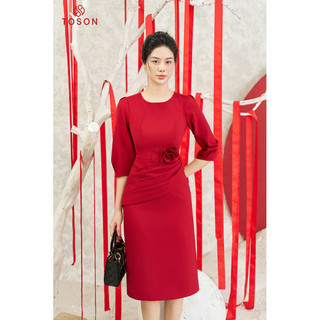 Đầm đỏ eo xếp ly đính bông hoa Limitted TOSON 46972D93