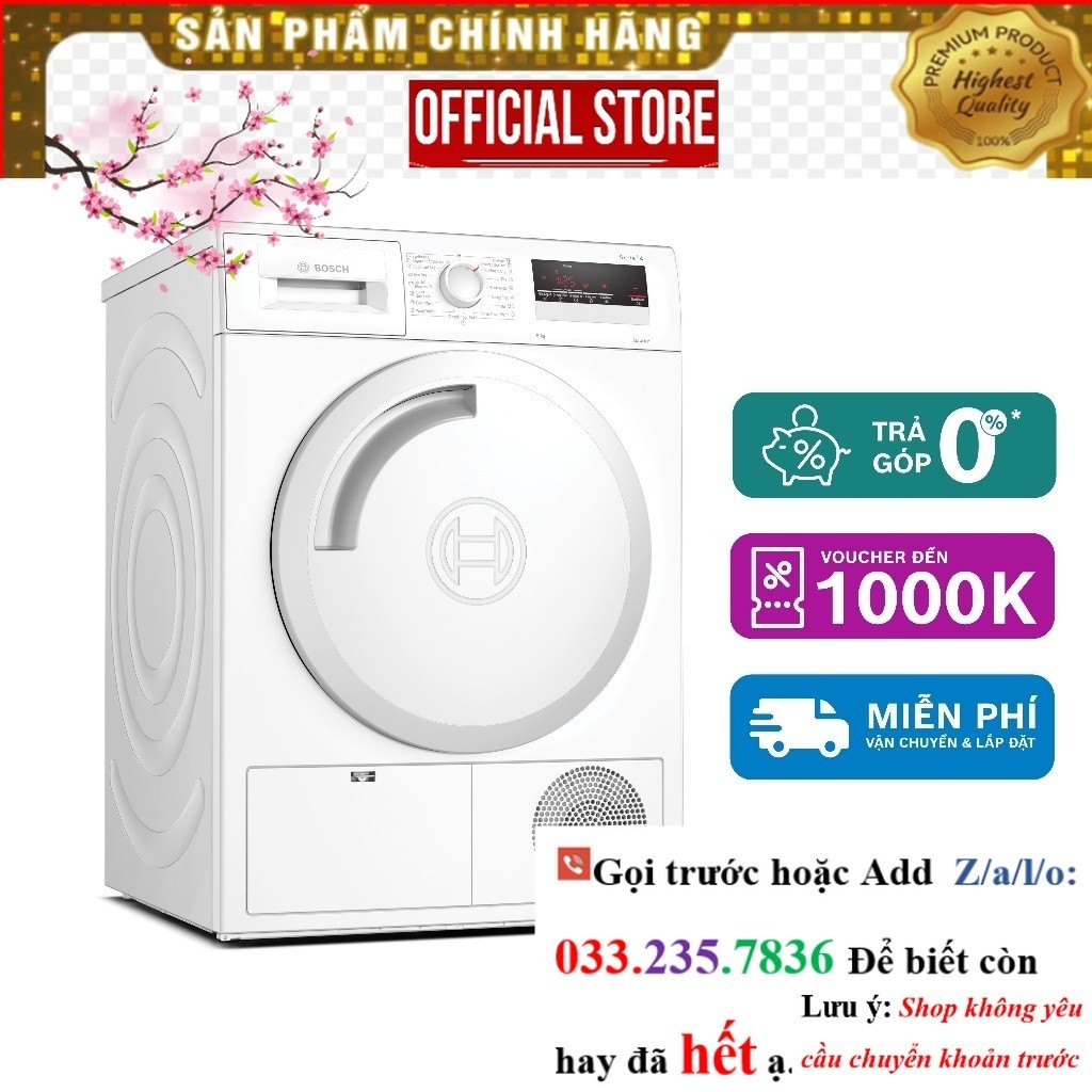 >Sale< Máy sấy ngưng tụ 8Kg Bosch WTN84201MY - Series 4