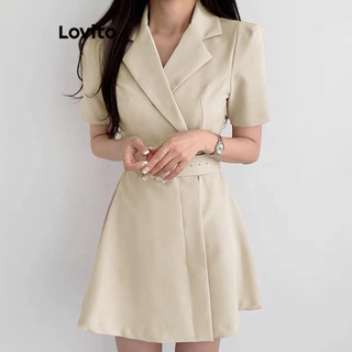 Đầm Lovito đắp tà phối thắt lưng màu trơn thanh lịch cho nữ L77ED263