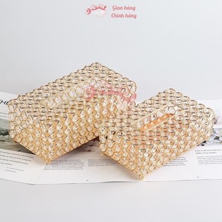 Hộp đựng khăn giấy pha lê phong cách châu âu cao cấp hộp rút giấy sáng tạo gia dụng hộp đựng khăn ăn để bàn decor