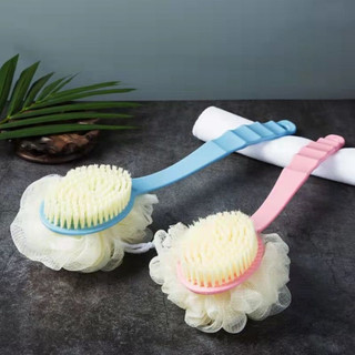 Cây bông tắm chà lưng/ bàn chải chà lưng kèm bông tắm, cây cọ tắm 2 đầu, cọ chà lưng vệ sinh cơ thể mềm mại-aenea