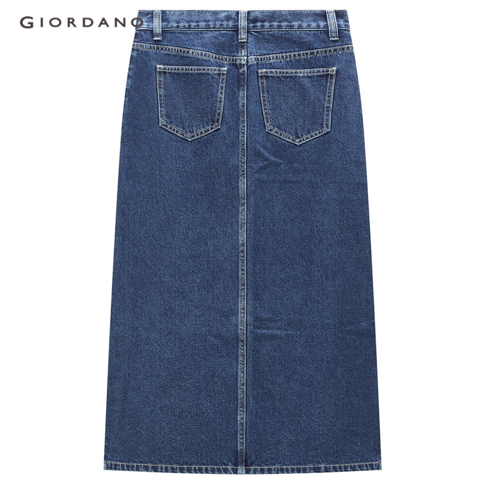 Chân váy dài GIORDANO 13463662 denim lưng cao phối nhiều túi thời trang dành cho nữ