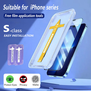 Hộp bảo vệ toàn màn hình Sanptoch với hộp cài đặt căn chỉnh tự động cho iPhone 15 14 13 12 11 Pro Max Xs XR Xs Max Kính cường lực riêng tư GreenRay HD Dust Pro