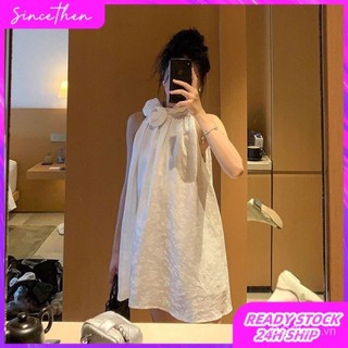 Huang Liang Elovey Vải Jacquard Dây Cổ Hoa Hồng Thiết Kế Không Tay Phong Cách Ngắn Tính Khí Đầm Rời Bao Da Thịt