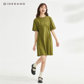 Đầm nữ GIORDANO 05463470 thăt eo cotton 100% cổ tròn tay ngắn thời trang xinh xắn