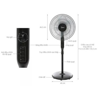 Quạt Đứng Midea FS40-15Q (Công Suất 50W, Có Chức Năng Hẹn Giờ, Chỉnh Gió 3 Tốc Độ)