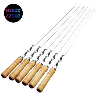 6 chiếc 55cm bbq xiên tay cầm dài shish kebab thịt nướng dính gỗ bbq nĩa thép không gỉ ngoài trời nướng