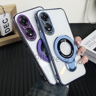 Ốp khung sang trọng Reno 8T 4G 5G Vỏ điện thoại di động mạ điện Bao gồm tất cả các cạnh Vỏ mềm chống rơi với giá đỡ từ kim loại tròn