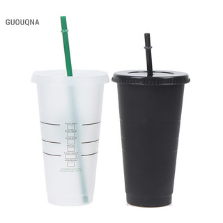 Guouqna Uống Đổi Màu Ống Hút Cốc Có Nắp Nhựa Tumbler Matte coffe Chai Cốc BASL
