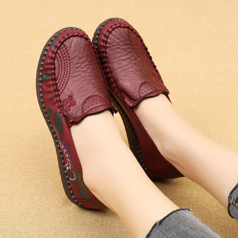 Giày Mẹ Thoải Mái Phong Cách Mới Slip-On Nữ Giày Đơn Bò Tendon Đế Mềm Trung Niên Người Cao Tuổi Đế Bằng Chống @ -