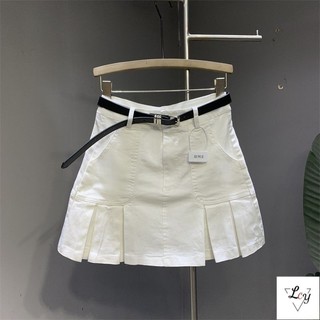 Váy rộng lớn cỡ lớn Váy chữ A dáng rộng cao Quần yếm váy ngắn Quần yếm nhiều túi Váy y2k Hàn Quốc Váy xếp li Cotton trắng Denim xếp li mùa hè 2024 Phiên bản Hàn Quốc cổ cao