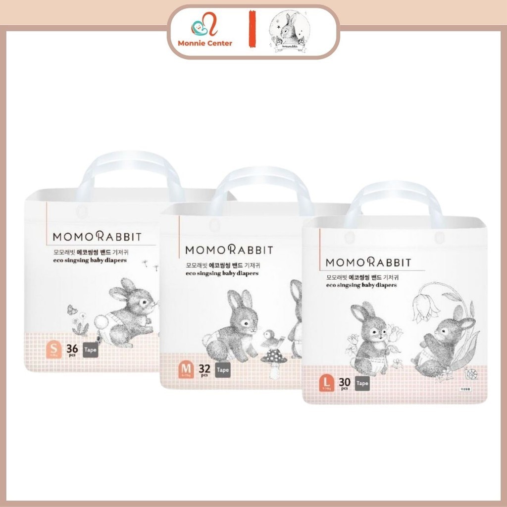 Bỉm dán cho bé Momo Rabbit Eco Singsing, tã dán siêu mỏng thấm hút tốt - Monnie Center