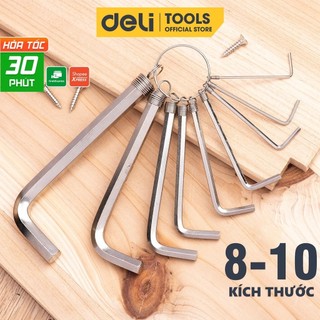 Bộ Khóa Lục Giác Chữ L Đầu Bằng DELI Cao Cấp Chính Hãng - Kích Thước 1,5-10 mm Có Móc Khóa Tiện Dụng