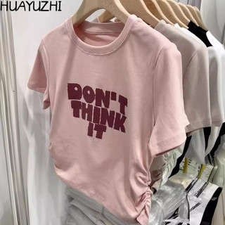 HUAYUZHI áo phông áo thun nữ croptop baby tee INS Hàn Phong xu hướng Comfortable WTX244003Z 14Z240401