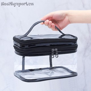 Túi đựng trang điểm PVC trong suốt dành cho nữ Túi xách chống nước có dây kéo (Đen)