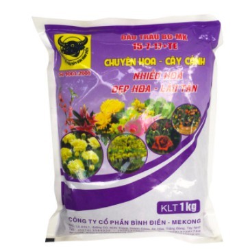 Phân bón Đầu Trâu NPK chuyên cho hoa, cây cảnh 15-7-17 TE 1kg