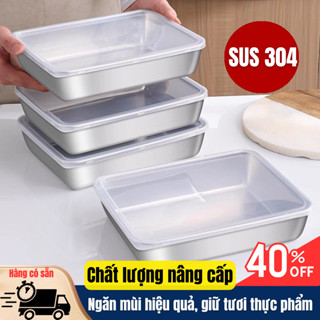  Khay Inox Đựng Thực Phẩm SG DECOR - Hộp Inox 304 Có Nắp Đậy Kín Hình Chữ Nhật Kích Thước Lớn 