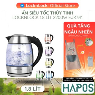 Bình siêu tốc LocknLock 1.8L chọn nhiệt độ sôi Chính hãng, chất liệu thủy tinh, 2200W đèn LED đổi màu EJK341 - HAPOS