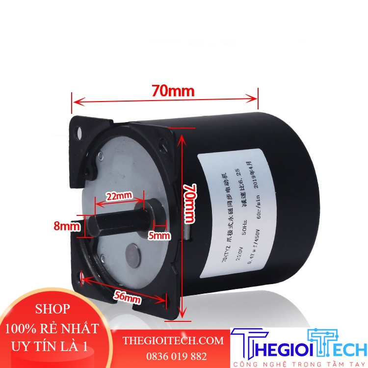 Motor giảm tốc 220V 60w 80KTYZ trục 10mm, Mô tơ giảm tốc 220V làm lò nướng, băng tải, bảng quảng cáo - 5 VÒNG