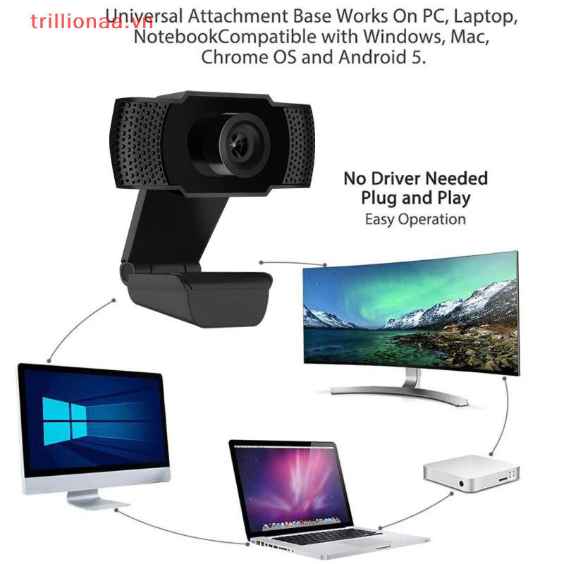 Trillionaa Mới 1080P Webcam Full HD Web Camera Có Đèn LED Lấp Đầy Micro USB Cắm Web Cam Cho Máy Tính Mac Laptop Máy Tính Để Bàn Camera VN
