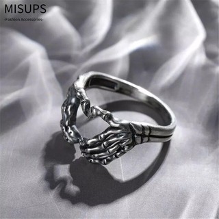 MISUPS Vòng tay đầu lâu có nhẫn trái tim Vintage Biker Hip Hop Nhẫn