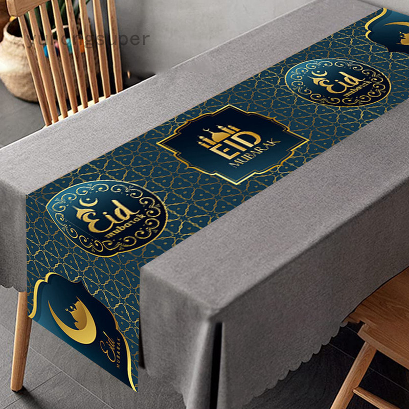 Eid Mubaraks Table Runner Ramadans Khăn trải bàn nhà thờ Hồi giáo vải lanh