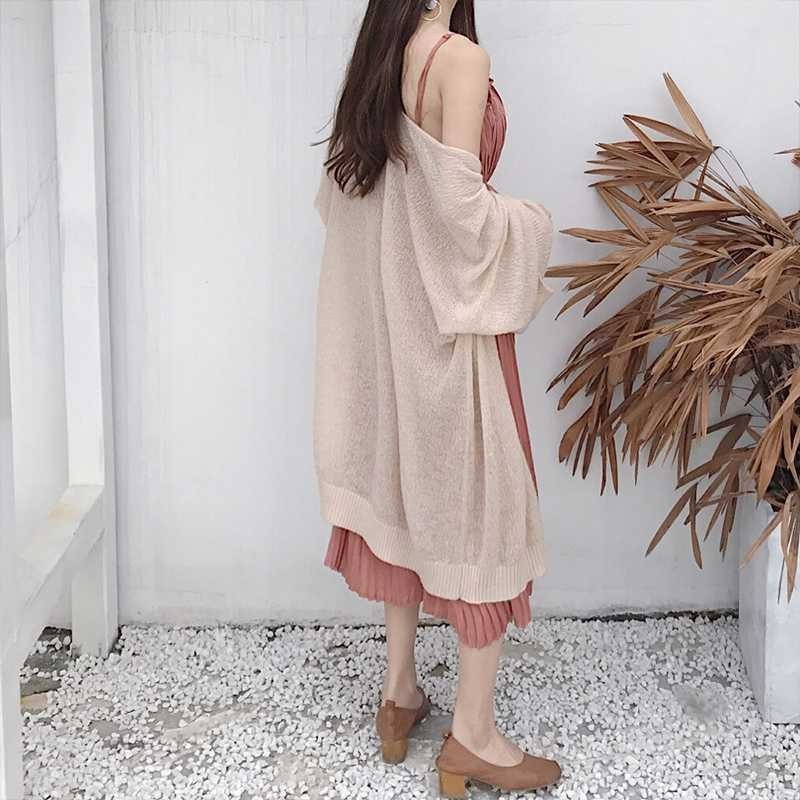 Mỏng Mùa Hè Nữ Quần Áo Áo Len Dệt Kim Mới Chiều Dài Vừa Cardigan Bảo Vệ Phiên Bản Hàn Quốc Nữ Sinh Viên Dài Tay Rời Lắp