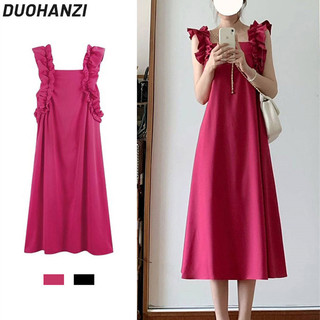 Duohanzi Nữ phong cách mới của Pháp cao cấp tay bay nhỏ treo váy giảm béo eo dopamin