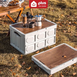 Bàn camping gấp gọn kết hợp hộp đựng đồ đa năng bằng nhựa, nắp gỗ MDF để đi cắm trại, dã ngoại, picnic LAZYDO (LZ-0524)
