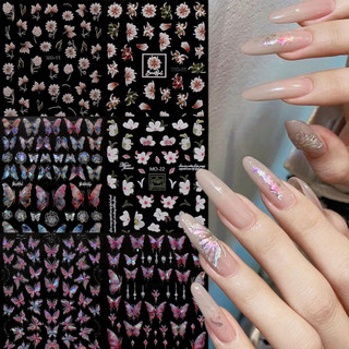 Hama Nail Móng Tay Nghệ Thuật Dán Bán Buôn Mùa Xuân Hoa Camellia Laser Nhiều Màu Sắc Bướm Trang Trí Móng Tay Miếng Dán Decal