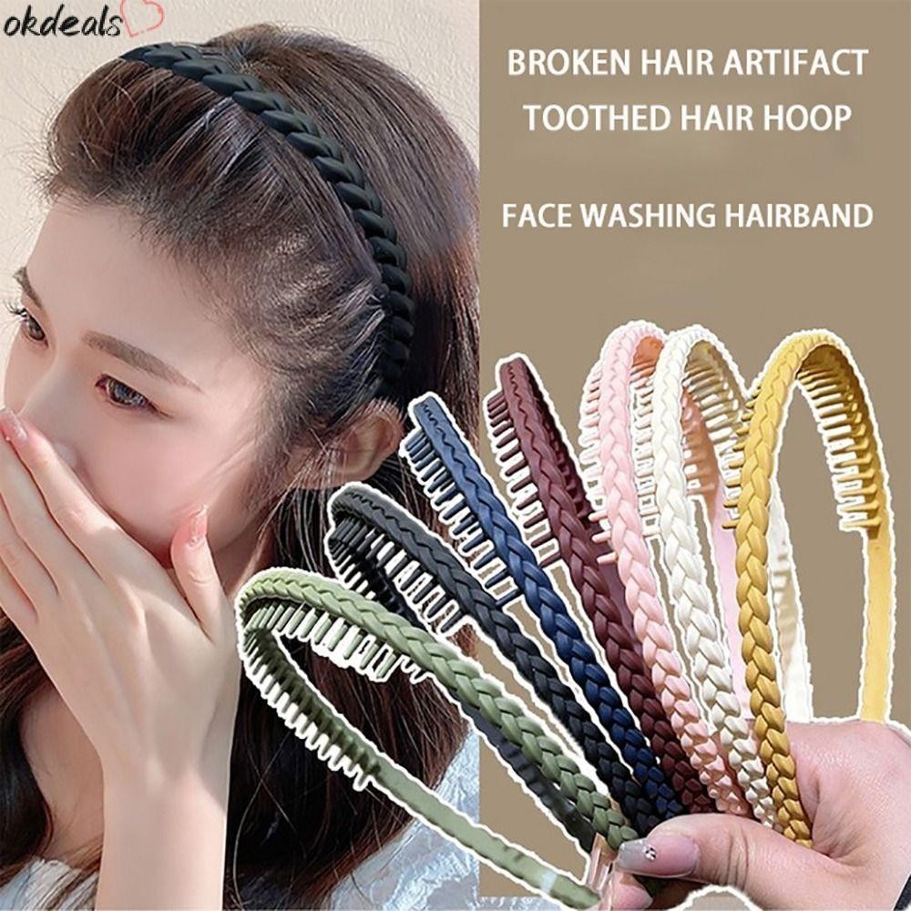 Okdeals vòng đeo đầu có răng thời trang tóc mái kẹp mũ nón nữ cho tóc gãy thẻ băng đô bím tóc mờ