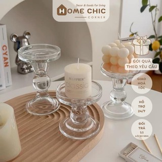 Đế đựng nến thuỷ tinh xinh xắn dùng làm đế nến trang trí đạo cụ chụp ảnh | HOME CHIC CORNER