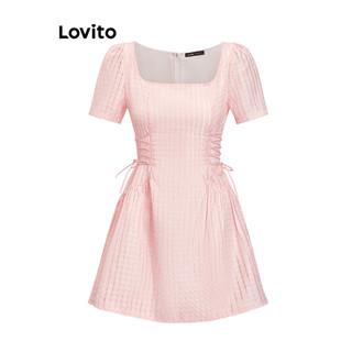 Đầm Lovito vải jacquard buộc dây màu trơn phong cách dễ thương dành cho nữ L80ED460