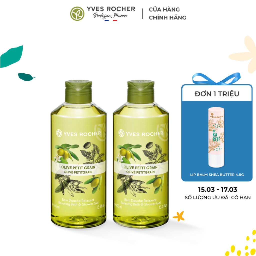 Combo 2 Sữa Tắm Yves Rocher Olive Petitgrain Relaxing Bath And Shower Gel 400ml