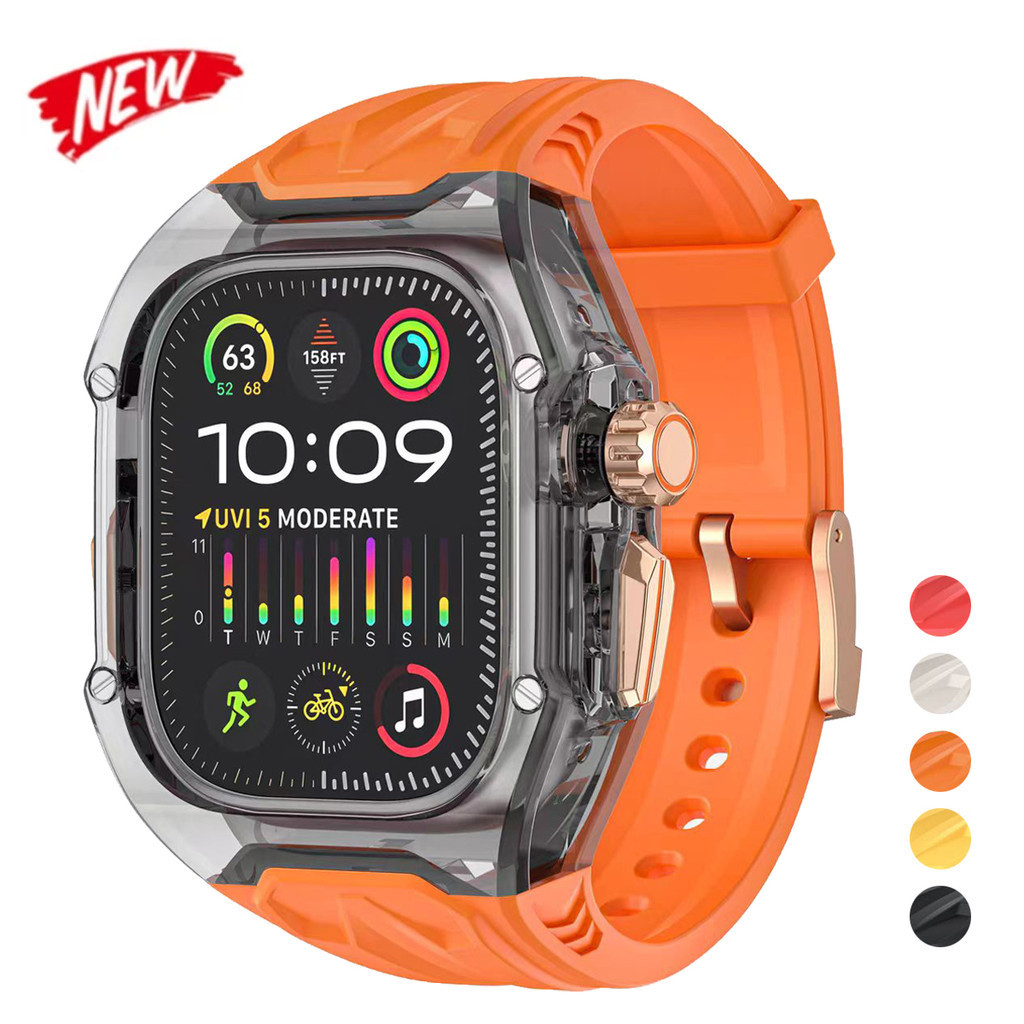Bộ sửa đổi Vỏ bảo vệ trong suốt + Dây đeo TPU cho dây đeo iWatch Ultra 9 cho iWatch Series 9 8 7 6 5