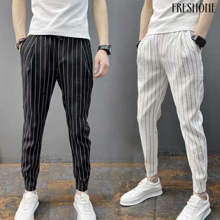 [Fo] Quần Harem Nam Dây Rút Sọc Eo Co Giãn Slim Fit Dạo Phố Xuân Thu Co Giãn Đến Mắt Cá Chân Quần Bút Chì Để Mặc Hàng Ngày